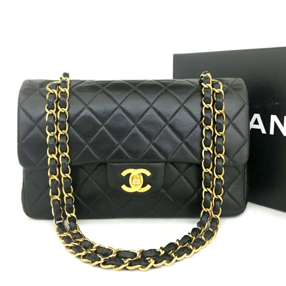 CHANEL Classic Double Flap Leather Gold Chain Bag
